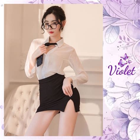 Jual Violet Lingerie Seksi Sekretaris Wanita Cosplay Seragam Guru