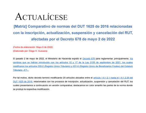 VA22 Comparativo Normas Del DUT 1625 De 2016 Afectadas Con El Decreto