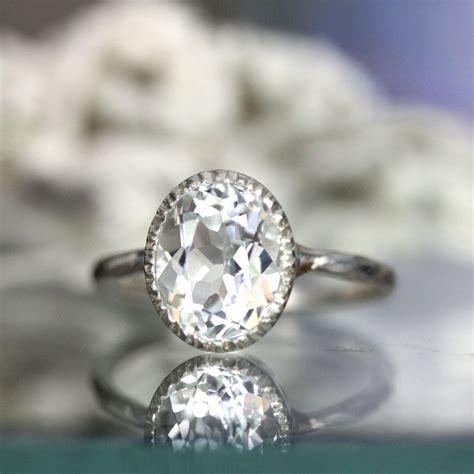 White Topaz Sterling Silver Ring / Gemstone Ring / Milgrain Details in