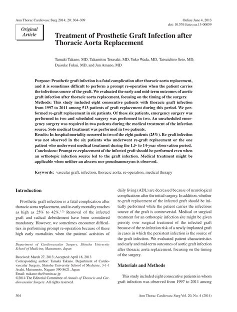 Pdf Treatment Of Prosthetic Graft Infection After Thoracic Aorta Replacement