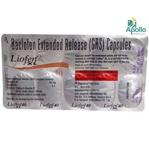 Liofen Xl Capsule S Price Uses Side Effects Composition