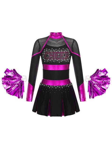 CHICTRY Schoolgirls Cheerleader Outfit Pleated Dress with Pom-poms ...