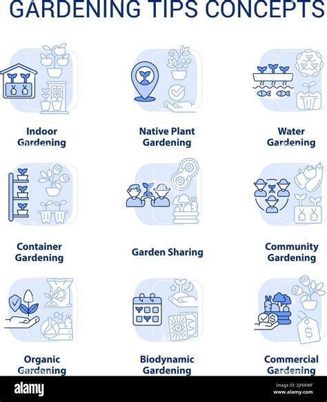 Gardening Tips Light Blue Concept Icons Set Stock Vector Image And Art