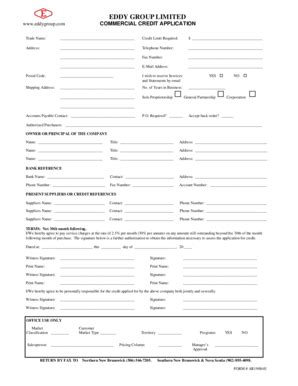 Fillable Online Egl Credit Application Form Eddy Group Ltd Fax Email