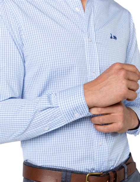 Camisa Scotta Vichy Celeste Para Hombre Z