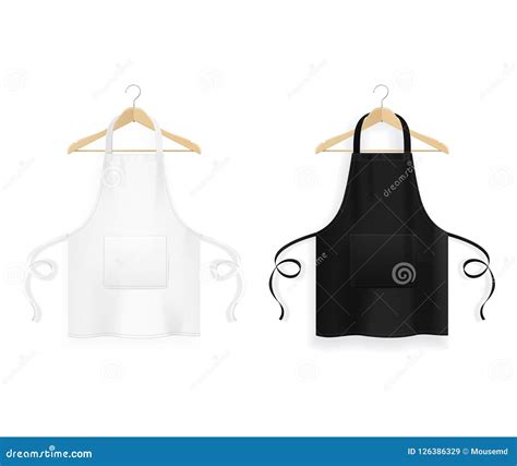 Realistic Detailed 3d Blank Black And White Kitchen Apron With Wooden