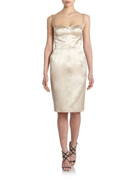 Dolce And Gabbana Satin Bustier Cocktail Dress In Beige Lyst