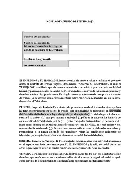 Modelo Contrato De Teletrabajo Sector Privado Pdf Teletrabajo