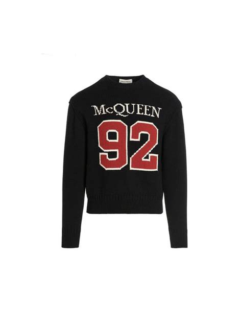 Alexander Mcqueen Crew Intarsia Knit Black Red Ivory