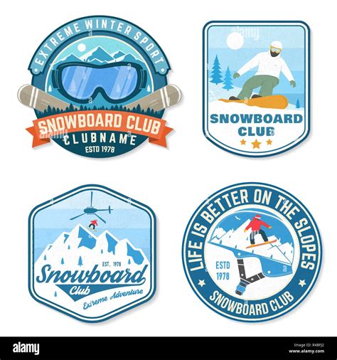 Set Of Snowboard Club Patches Vector Illustration Concept For Patch