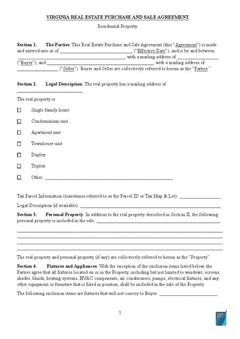 Virginia Real Estate Purchase And Sale Contract Form