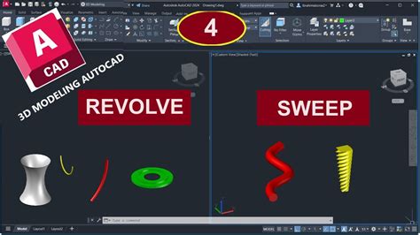 للمبتدئين شرح أوامر الأتوكاد ثلاثى الأبعاد Revolve And Sweep 3d Autocad Youtube