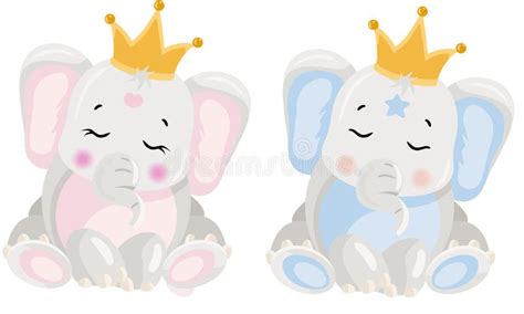 Elefante Bebe Rosa Y Azul Con Corona Ilustraci N Del Vector