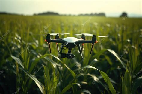 Premium AI Image | Drone quadcopter with camera flying over the corn ...