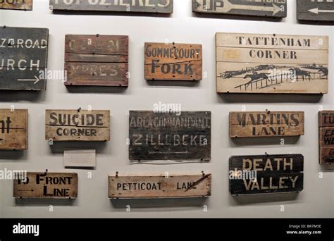 A collection of World War One trench name & direction signs on display ...