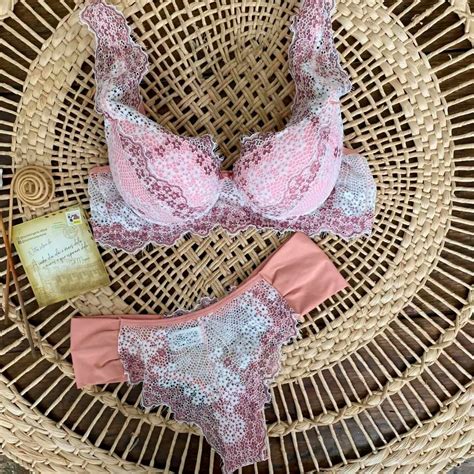 Conjunto Bicolor Renda Bordada Gardens Lingerie Moda Íntima Linha Noite