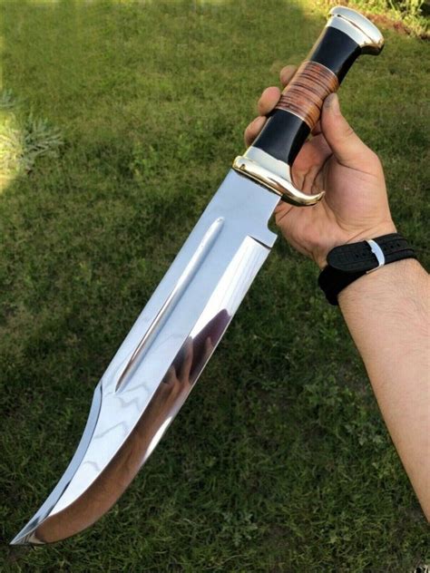 Custom Handmade D2 Steel 5mm High Polish Crocodile Dundee Bowie Knife With Brass And Horn