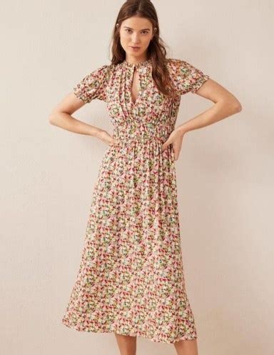 Boden Ruched Jersey Midi Tea Dress Multi Painterly Floret Womens