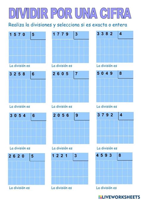 Divisiones Una Cifra Activity Ejercicios De Calculo Divisiones De