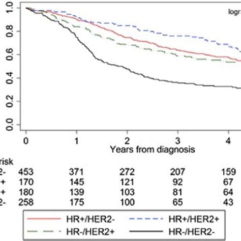 Rate Of Overall Survival According To Breast Cancer Subtype Defined By Download Scientific