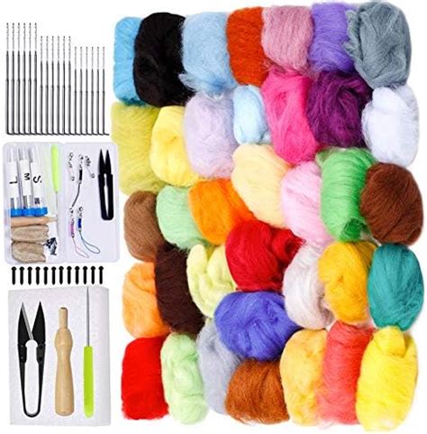 Jupean Needle Felting Kit 36 Colors Wool Roving With Basic Wool Felt