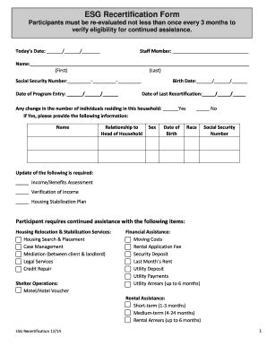 Fillable Online ESG Recertification Form Fax Email Print PdfFiller