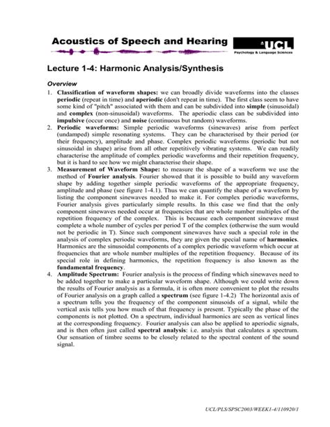 Lecture 1-4: Harmonic Analysis/Synthesis