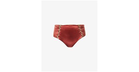 Isa Boulder Braided Trim High Rise Bikini Bottoms In Red Lyst