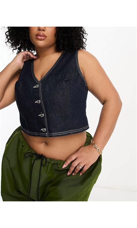 ASOS Curve Co Ord Denim Waistcoat In Blue Lyst