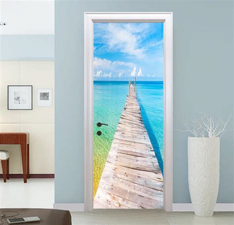 3d Transparent Brine Wooden Bridge Door Mural Aj Wallpaper