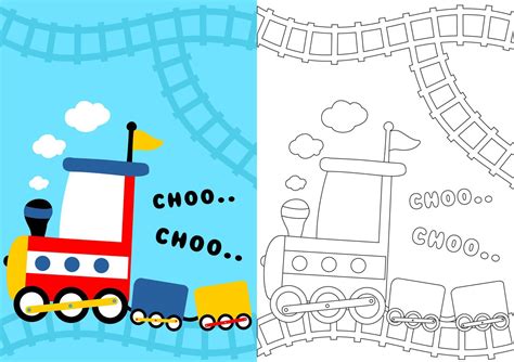 coloring page with steam train and railway, vector cartoon illustration 19795420 Vector Art at ...