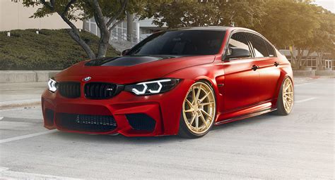 Red BMW M3 Tries To Look Special With Gold Wheels