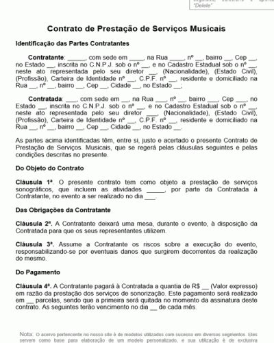 Refer Ncia Contrato De Presta O De Servi Os Musicais Modelo Gratuito