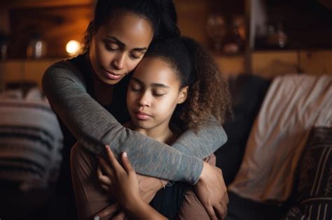 African American Mother And Daughter Embracing At Home Premium Ai