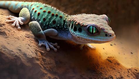 Premium AI Image | A gecko sits on a rock in the desert.