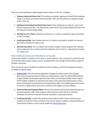 Canada Vs The U S A Comparison Of Immigration Opportunities Docx