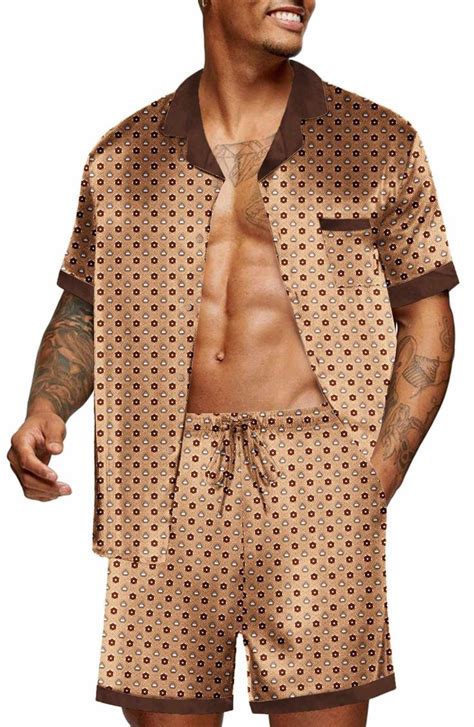 Ekouaer Men Satin Silk Pajamas Set With Pockets Sleepwear Shorts Satin