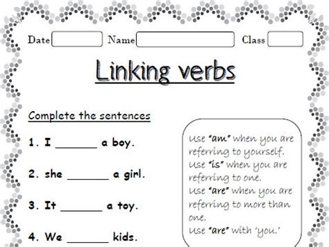 Linking Verbs Worksheets Teaching Resources