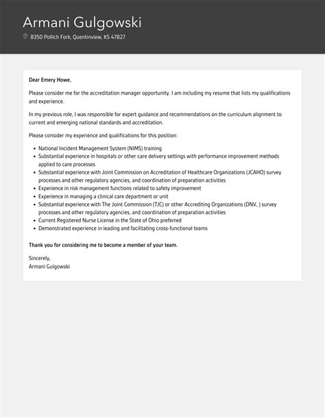 Accreditation Manager Cover Letter Velvet Jobs