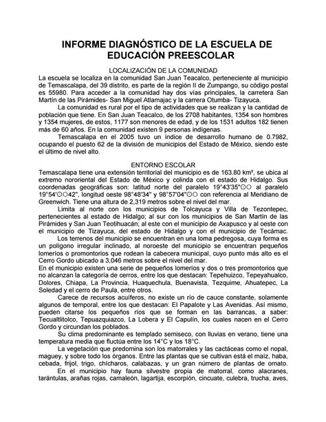 Informe Diagn Stico De La Escuela De Educaci N Preescolar By Ilse