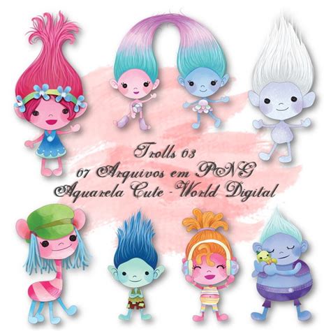 Kit Arquivo Digital Em PNG Aquarela Cute Trolls 03 Elo7