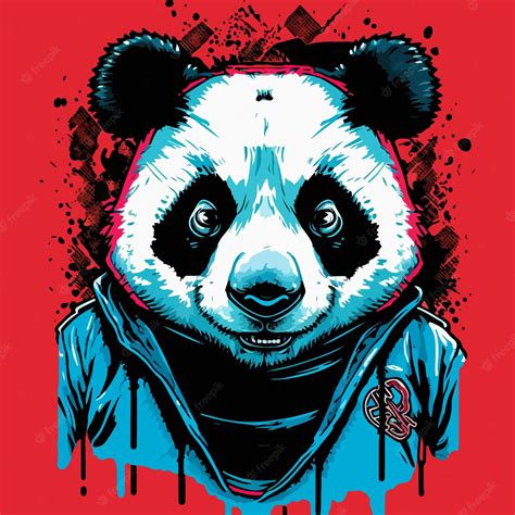 Premium Vector | Colorful graffitistyle panda portrait wearing blue ...