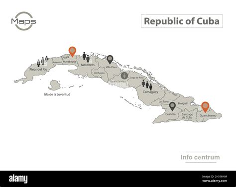 Cuba map, individual regions with names, Infographics and icons vector ...