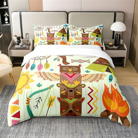 Cotton Kawaii Bohemian Tent Duvet Cover Full African Owl Dream