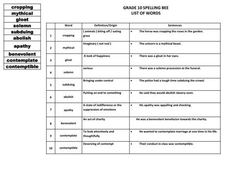 Spelling Bee Words For Grade 10 Hot Sex Picture