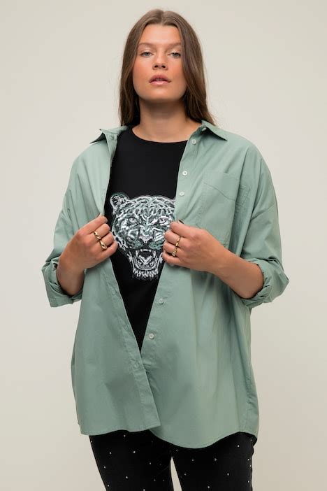 Graphic Button Down Shirt Reed Green Ulla Popken