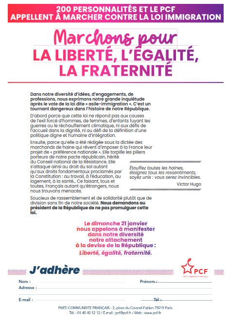 Le Pcf Appelle à La Marche Pour La Liberté Légalité La Fraternité