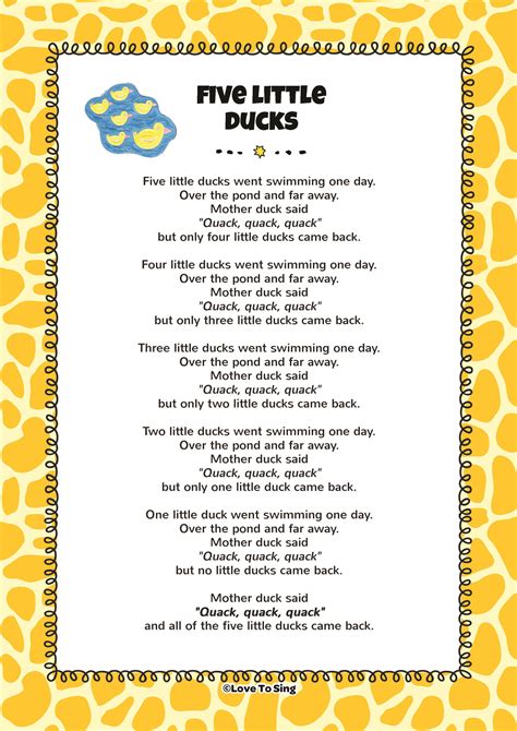 Five Little Ducks Song Free Video Song Lyrics And Activities Kids