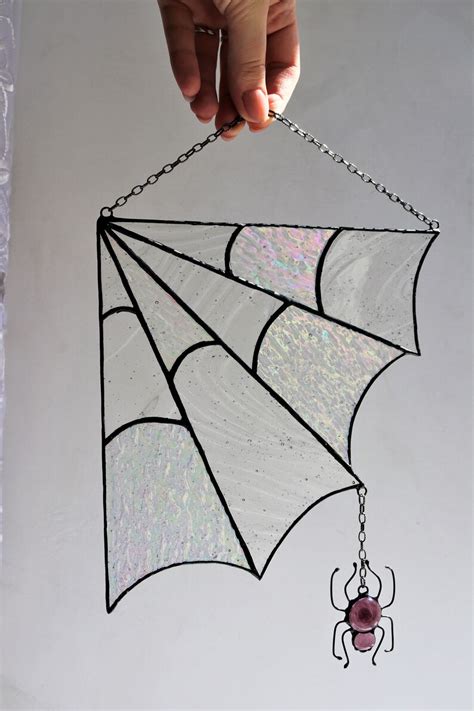 Halloween Stained Glass Spider Web Cobweb Net Suncatcher Panel Etsy