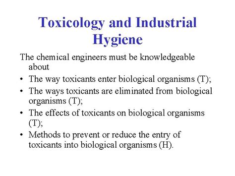 Toxicology And Industrial Hygiene The Chemical Engineers Must